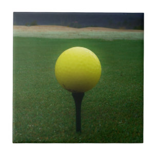 Yellow Golf Ball on a mountain golf course Tile