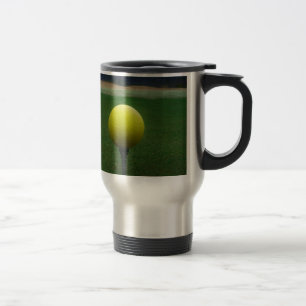 Yellow Golf Ball on a mountain golf course Travel Mug