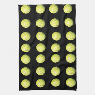 Yellow Golf Balls On Black, Tea Towel