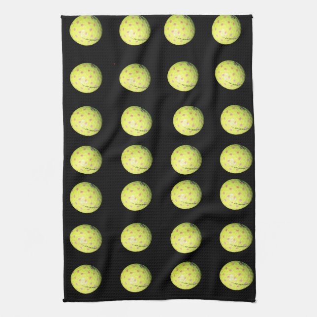 Yellow Golf Balls On Black, Tea Towel (Vertical)