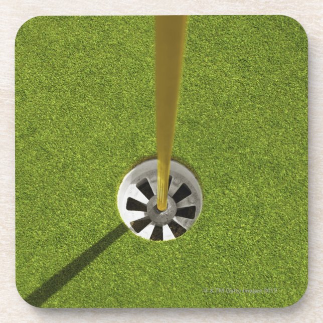 Yellow golf flag pole and hole coaster (Front)