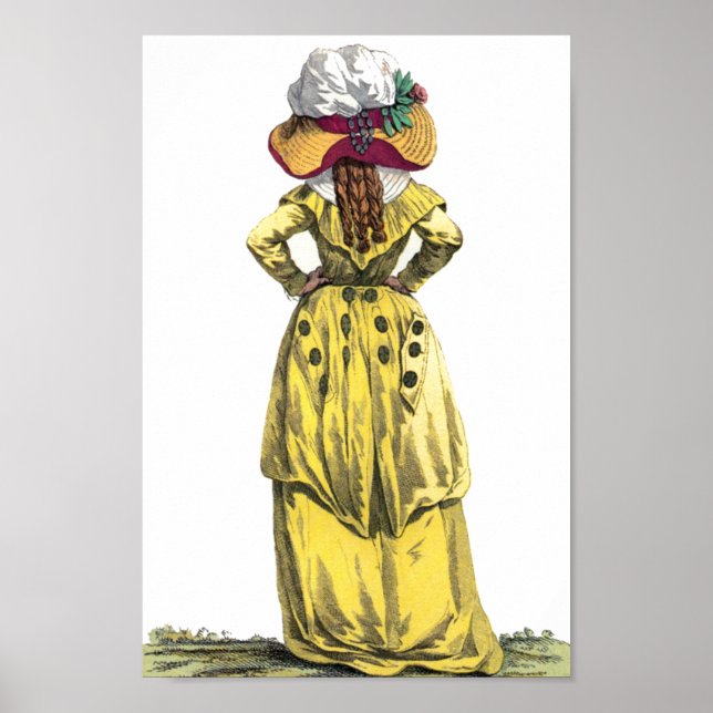 Yellow Gown French Lady Regency Fashion Drawing Poster (Front)