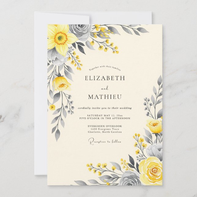 Yellow Graceful Botanical Wedding Invitation (Front)