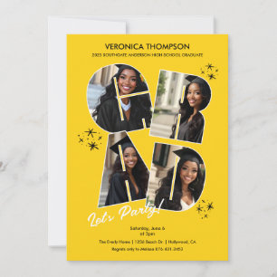 Yellow GRAD Photo Collage Graduation Party Invitation