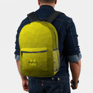 Yellow gradient geometric mesh pattern Monogram Printed Backpack