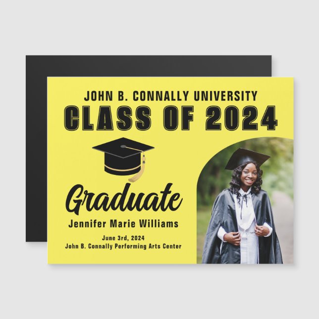 Yellow Graduate Custom 2024 Graduation Magnet Card (Front/Back)