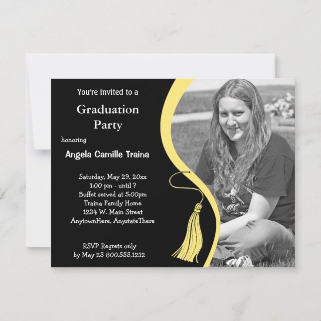 Yellow Graduation Horizontal Photo Invitation (Front)