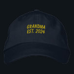 Yellow Grandma Est 2024 Embroidered Baseball Cap<br><div class="desc">Embroidered Grandma Est 2024 baseball cap. The text is in a yellow. This grandma est. 2024 cap would make a unique grandma announcement,  Christmas gift for grandma,  birthday gift for grandma and more.</div>