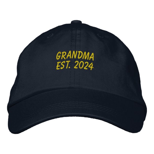Yellow Grandma Est 2024 Embroidered Baseball Cap (Front)