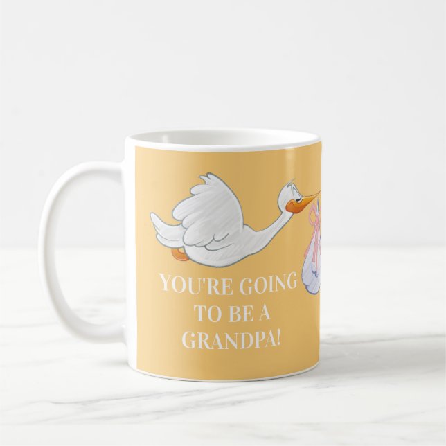 Yellow Grandpa Pregnancy Announcement Stork Baby Coffee Mug (Left)