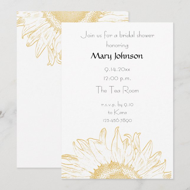 Yellow Graphic Sunflower Bridal Shower Invitation (Front/Back)