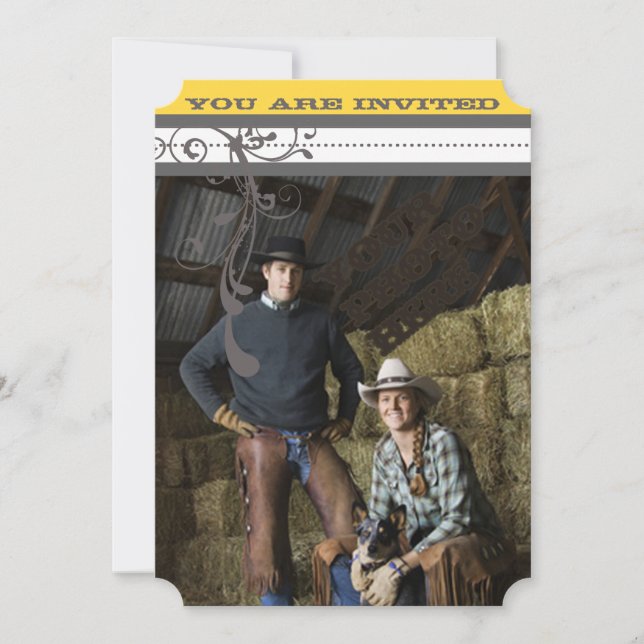 Yellow & Gray Funky Swirls Wedding Save the Date (Front)