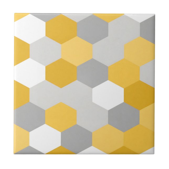 Yellow Gray Hexagon Geometric Pattern Tile (Front)