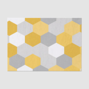 Yellow Gray Hexagon Geometric Pattern Tissue Paper