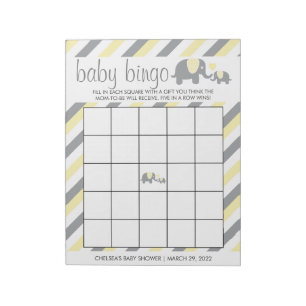 Yellow & Gray Stripe Elephant Baby Shower- Bingo Notepad