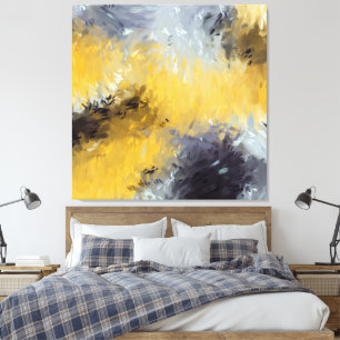 Yellow Gray White Abstract Brushstrokes Canvas Print
