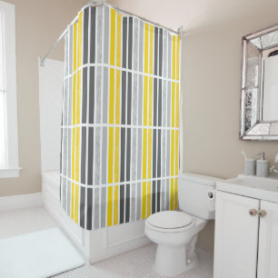 Yellow Gray White Striped Pattern Shower Curtain