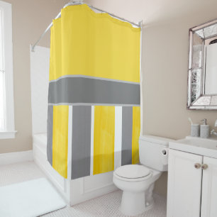 Yellow Gray White Stripes Modern 2 Shower Curtain