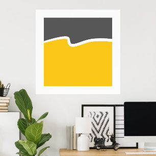  Yellow Gray White Wave Color Block  Poster