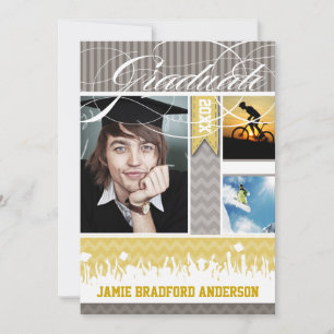 Yellow Gray Zig Zag Senior 3 Pictures Class of Announcement