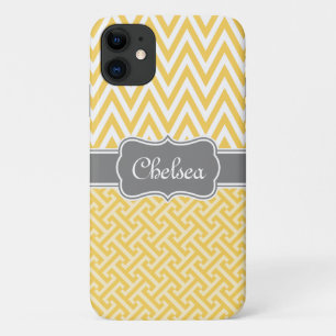 Yellow Greek Key Chevron Patterns Grey Name iPhone 11 Case