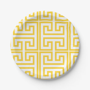 Yellow Greek key print Paper Plate