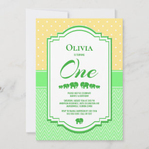 Yellow Green 1st Birthday Party Invitation