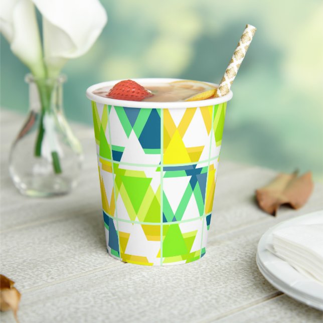 Yellow green abstract party hat paper cups (Insitu)