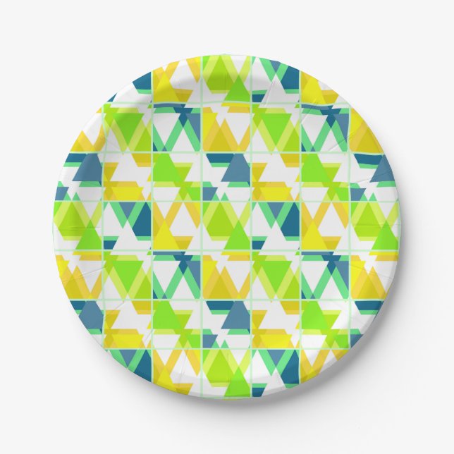Yellow green abstract party hat paper plate (Front)