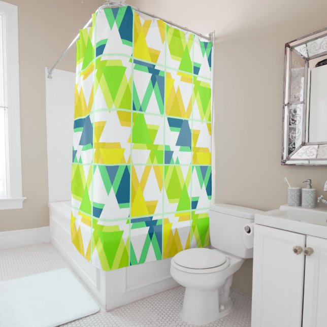 Yellow green abstract shower curtain (In Situ)