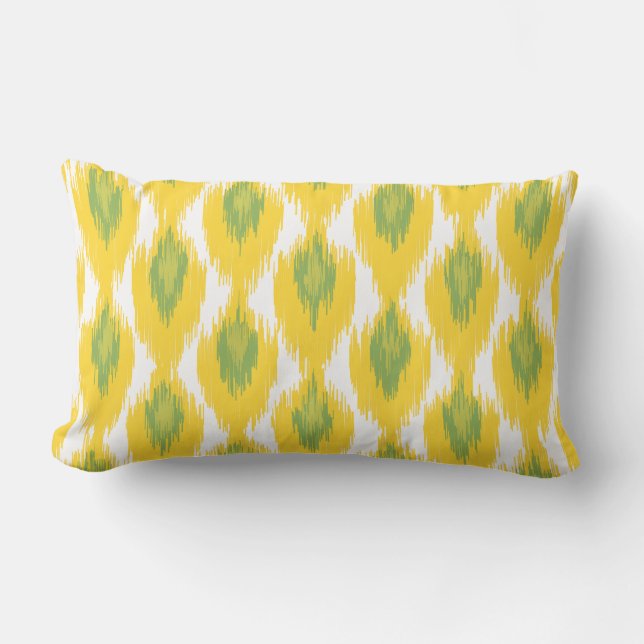 Yellow Green Abstract Tribal Ikat Diamond Pattern Lumbar Cushion (Front)