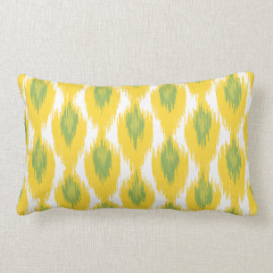 Yellow Green Abstract Tribal Ikat Diamond Pattern Lumbar Cushion
