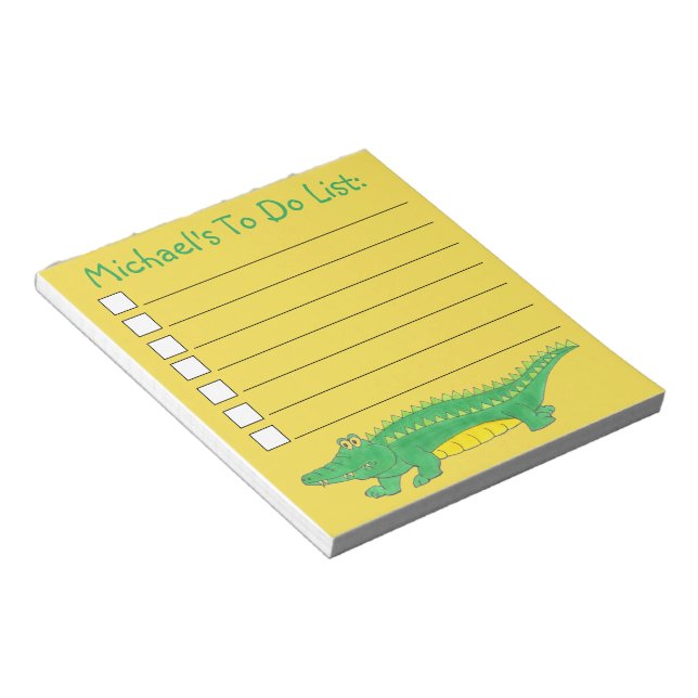 Yellow Green Alligator Crocodile Gator To Do List Notepad (Angled)
