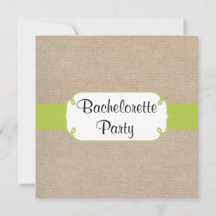 Yellow Green and Beige Burlap Bachelorette Party Invitation