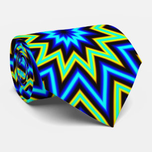 Yellow Green and Blue Psychedelic Star Pattern Tie