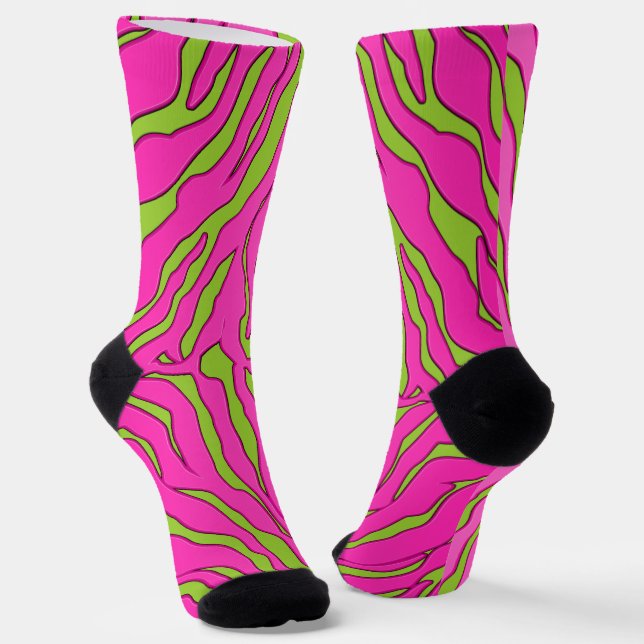 Yellow Green And Pink Tiger Stripes Animal Print 1 Socks (Angled)