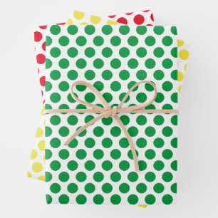Yellow, Green, and Red Polka Dots Wrapping Paper Sheet