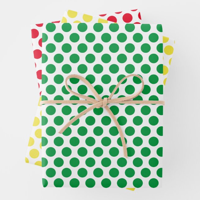 Yellow, Green, and Red Polka Dots Wrapping Paper Sheet (In situ)