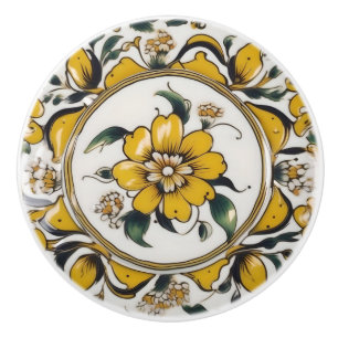 Yellow, Green and White Floral Custom Ceramic Knob
