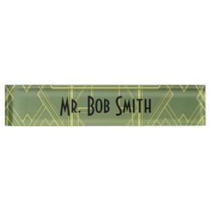 Yellow-Green Art Deco Name Plate
