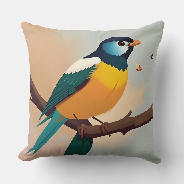 🐦 Yellow Green Bird Throw Pillow Nature Decor 🌿✨ (Front)
