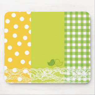 Yellow & Green Birds Scrapbook Lace Mousepad