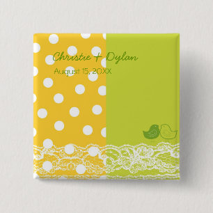Yellow Green Birds Scrapbook Lace Wedding Button