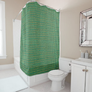 Yellow Green Black Burlap Look Weave Shower Curtain