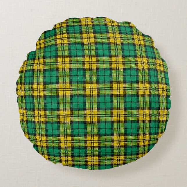 Yellow Green Blackwatch Campbell Tartan Plaid Round Cushion (Front)