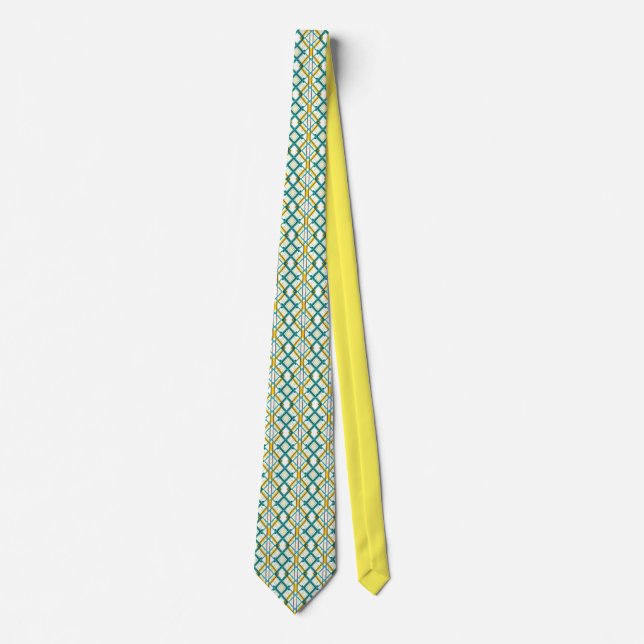 Yellow Green Blue and Purple Geometric Pattern Tie (Front)