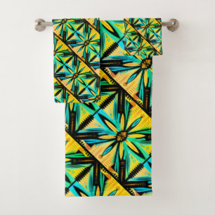 Yellow Green Blue Decorative Mosaic Bath Towel Set
