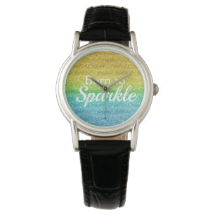Yellow Green Blue Glitter Born to Sparkle Luxury Watch