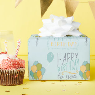 Yellow Green Blue Happy Birthday Balloons Wrapping Paper