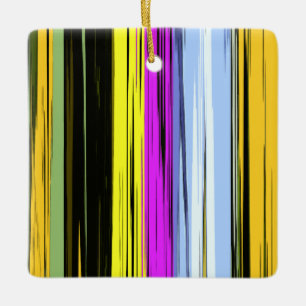 Yellow Green Blue Purple Black Vertical Stripes Ceramic Ornament